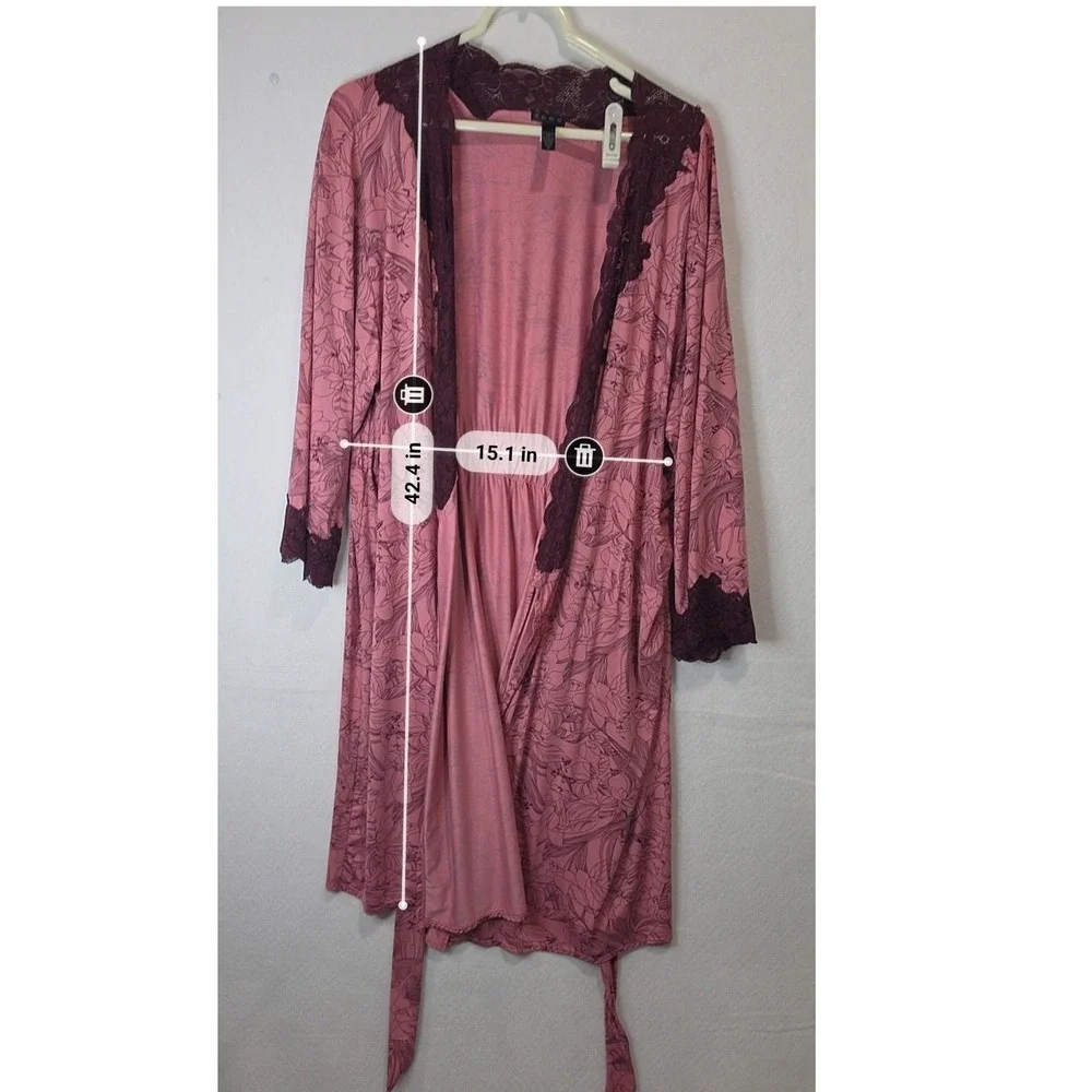 Soma Intimates Floral Lace Trim Wrap Robe Mauve Pink Burgundy XL Loungewear